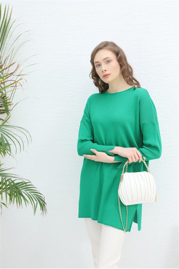 Düğmeli Fitilli Tunik Benetton Yeşili