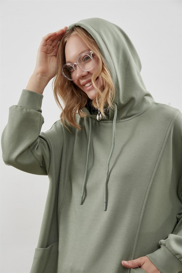 Kapüşonlu Sweat Yeşil