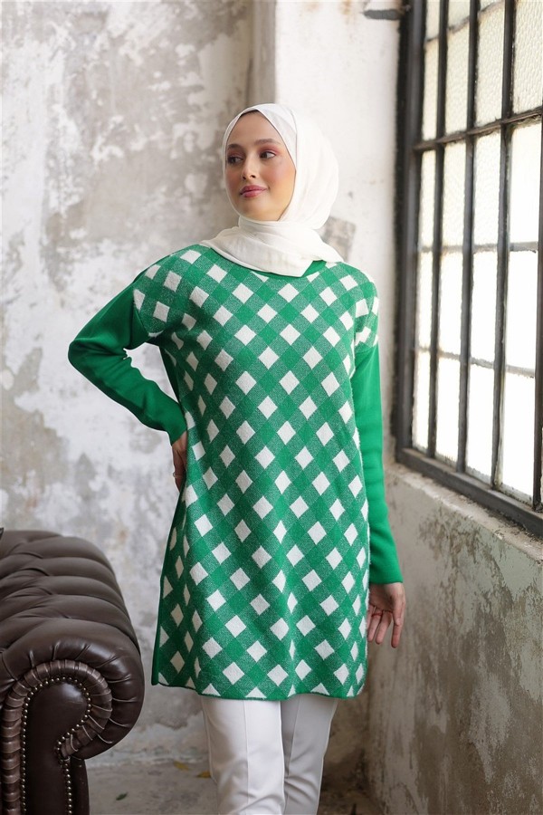 Kare Desen Tunik Benetton Yeşili Series