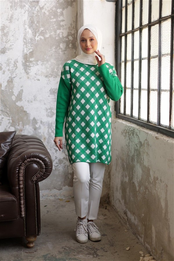 Kare Desen Tunik Benetton Yeşili Series