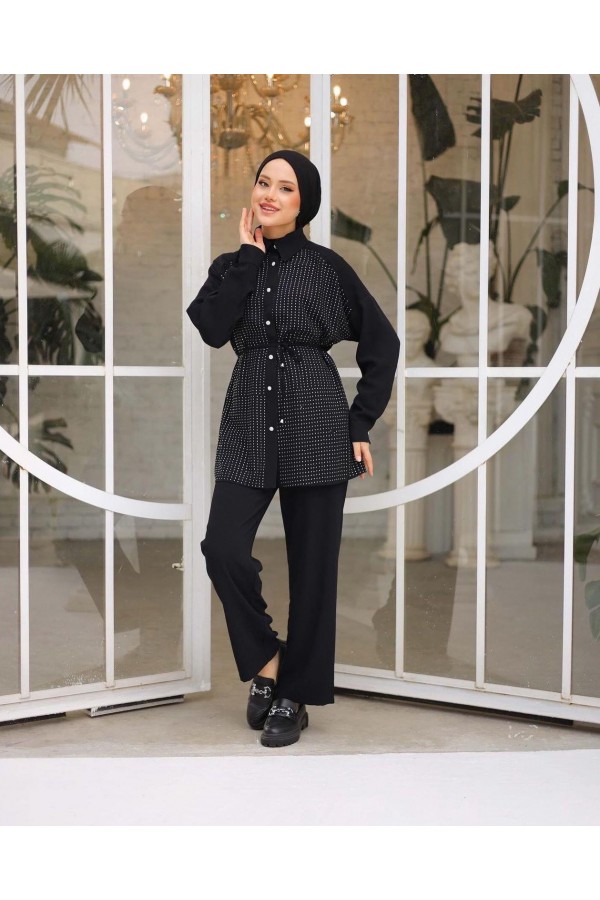 LONA TAŞLI TAKIM-SİYAH