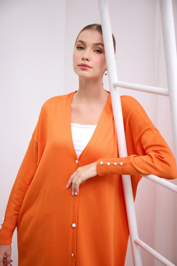 V YAKA MERSERİZE HIRKA-TURUNCU